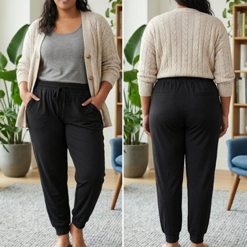 Rouge  Collection Black Joggers 2X Elastic Waist